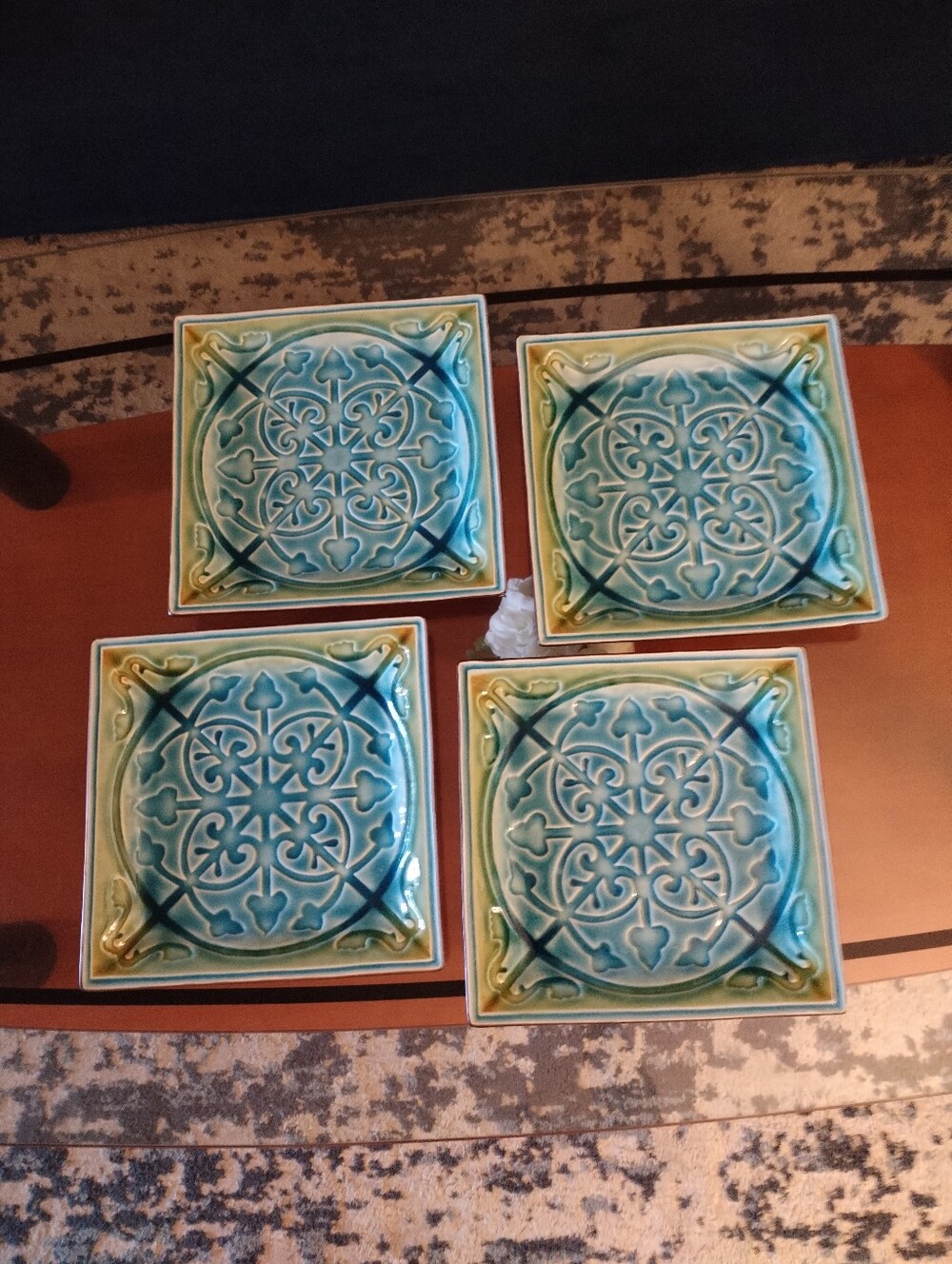 Moroccan Square Tile Stoneware Plate 10.5" set of 4